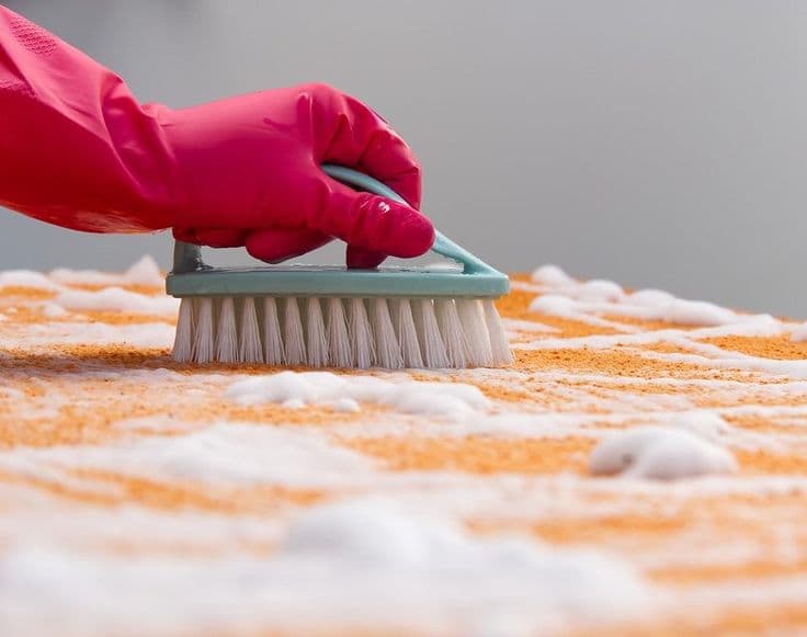 Machine-scrubbing a concrete terrace